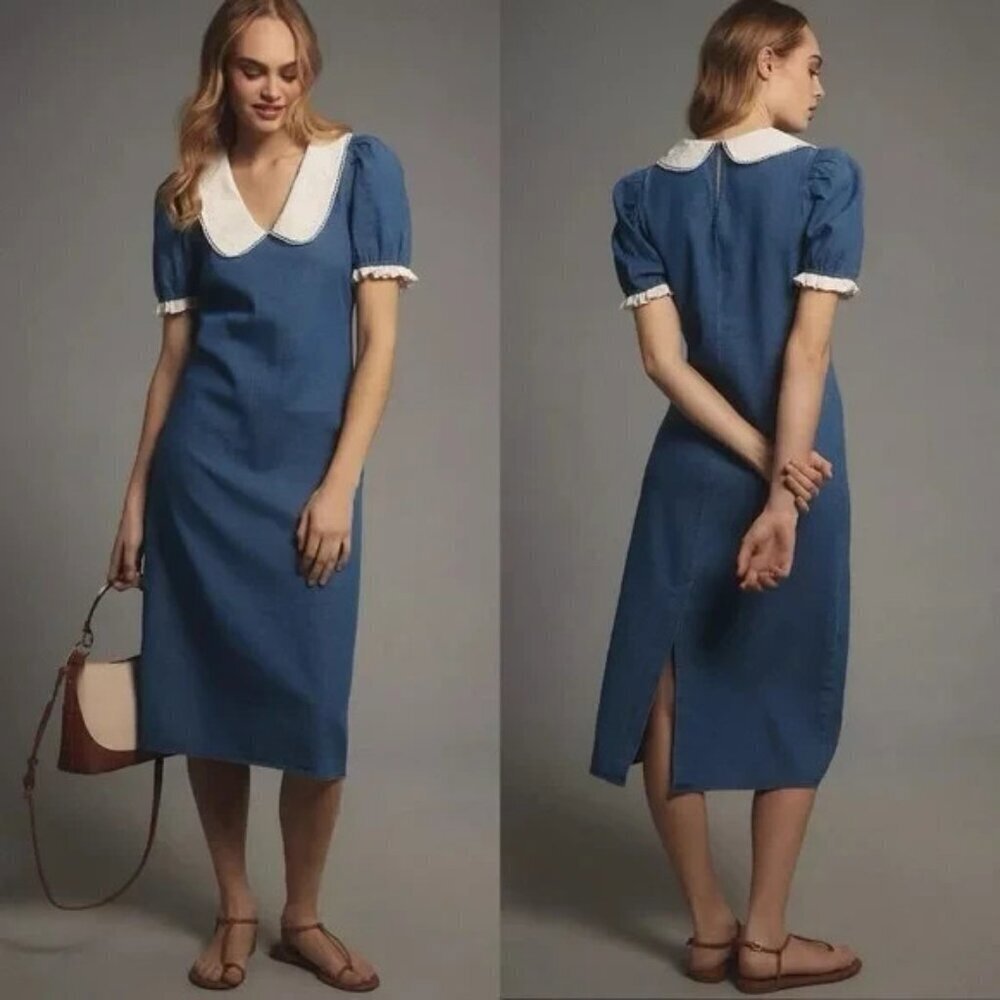Anthropologie Cotton Denim Porridge Midi Dress M